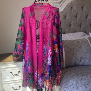 Vibrant Pink Floral Sheer Kimono Jacket
